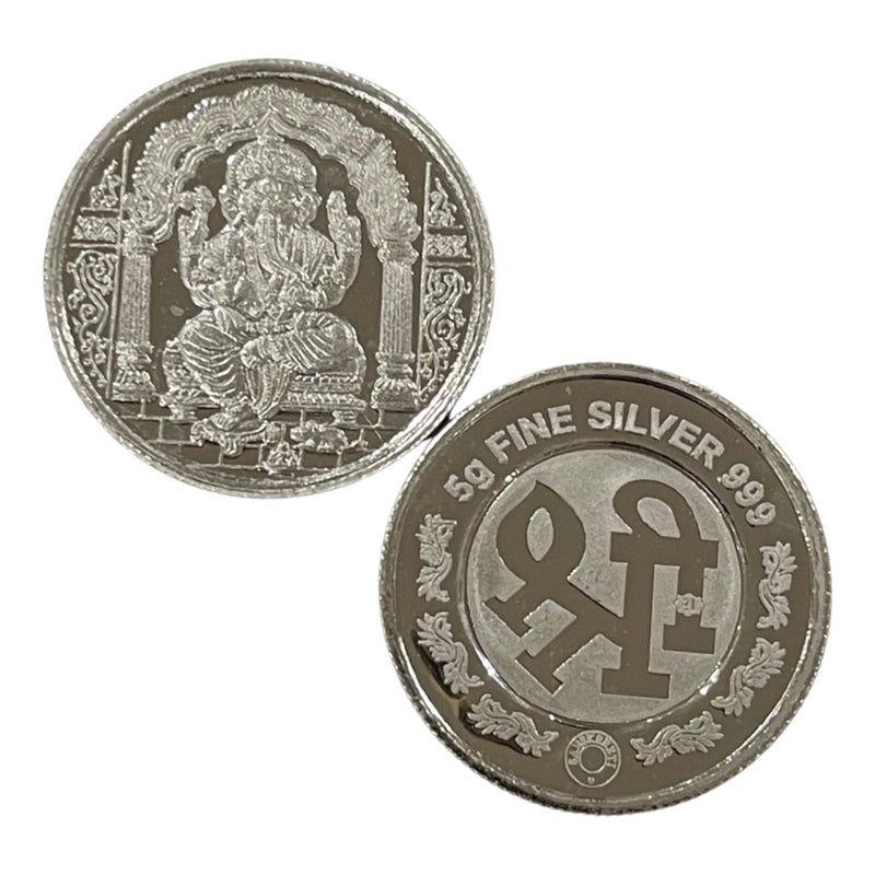 999 Pure Silver Ganesha 5 Grams Coin - Figurine
