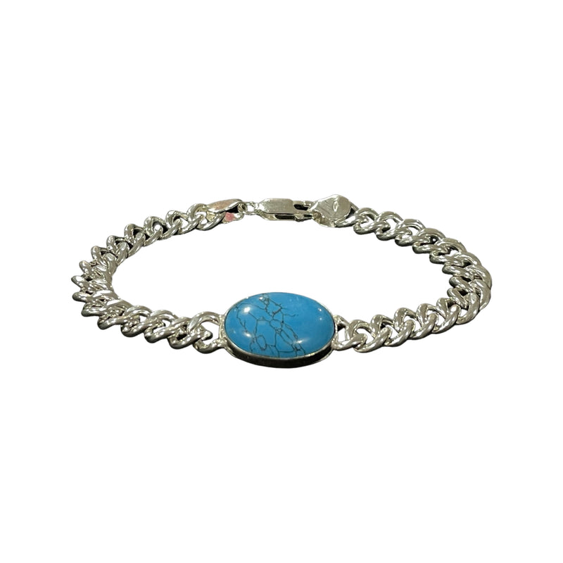 925 Solid Sterling Silver 8 mm Turquoise (synthetic) Curb Link Bracelet