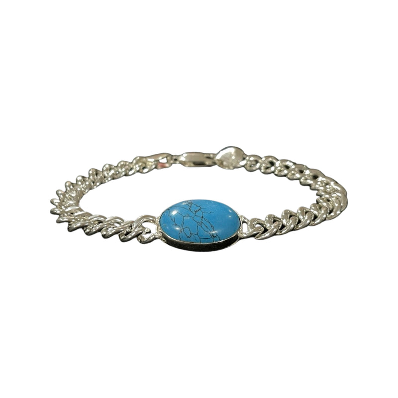 925 Solid Sterling Silver 4 mm Turquoise (synthetic) Curb Link Bracelet