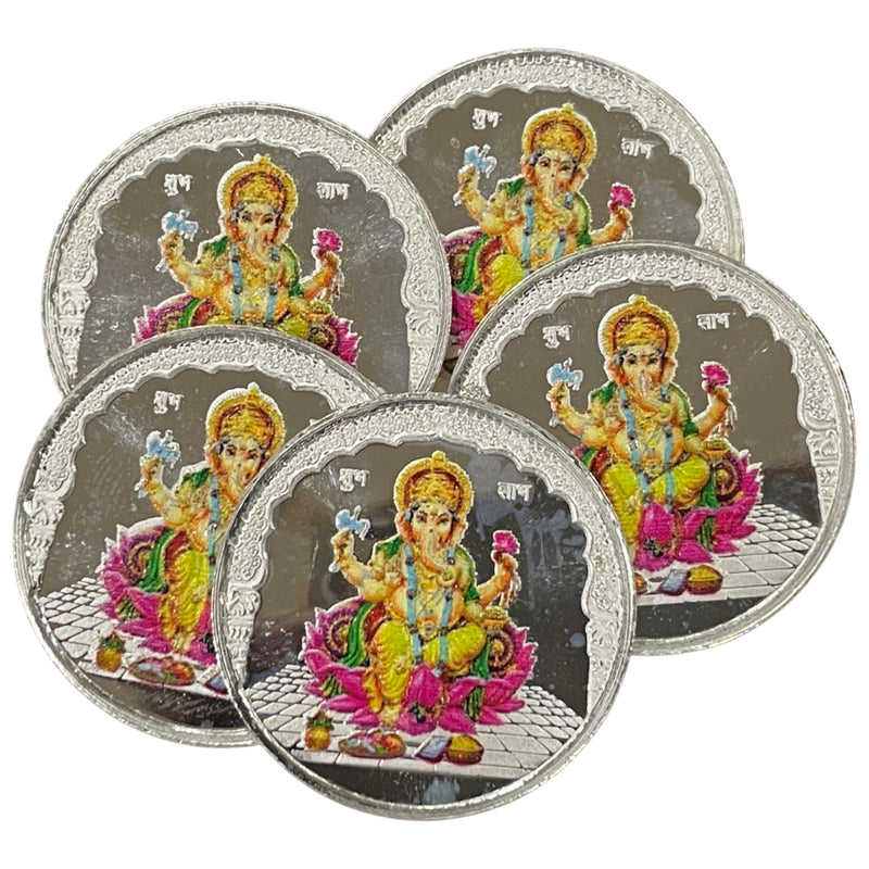 999 Pure Silver Ganesha 10 Gram Meena Coins (Pack of 5 Coins)