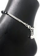925 Sterling Silver Kids Curb Chain Black Beads Anklet  - Style