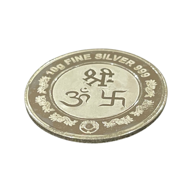999 Pure Silver Ganesha Lakshmi & Saraswati 10 Gram Meena Coins (Pack Of 5 Coins)