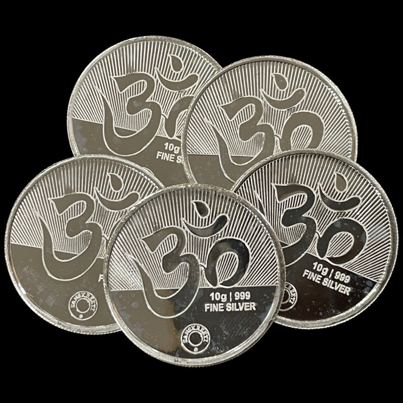 999 Pure Silver Lakshmi / Laxmi 10 Gram Meena Coins (Pack of 5 Coins)