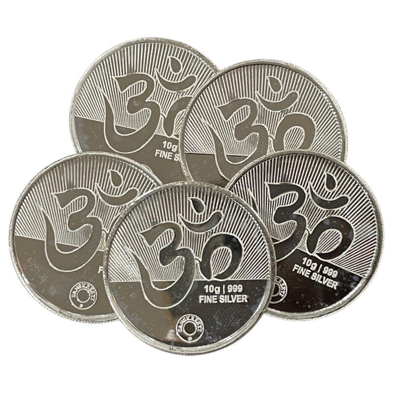 999 Pure Silver Lakshmi / Laxmi 10 Gram Meena Coins (Pack of 5 Coins)