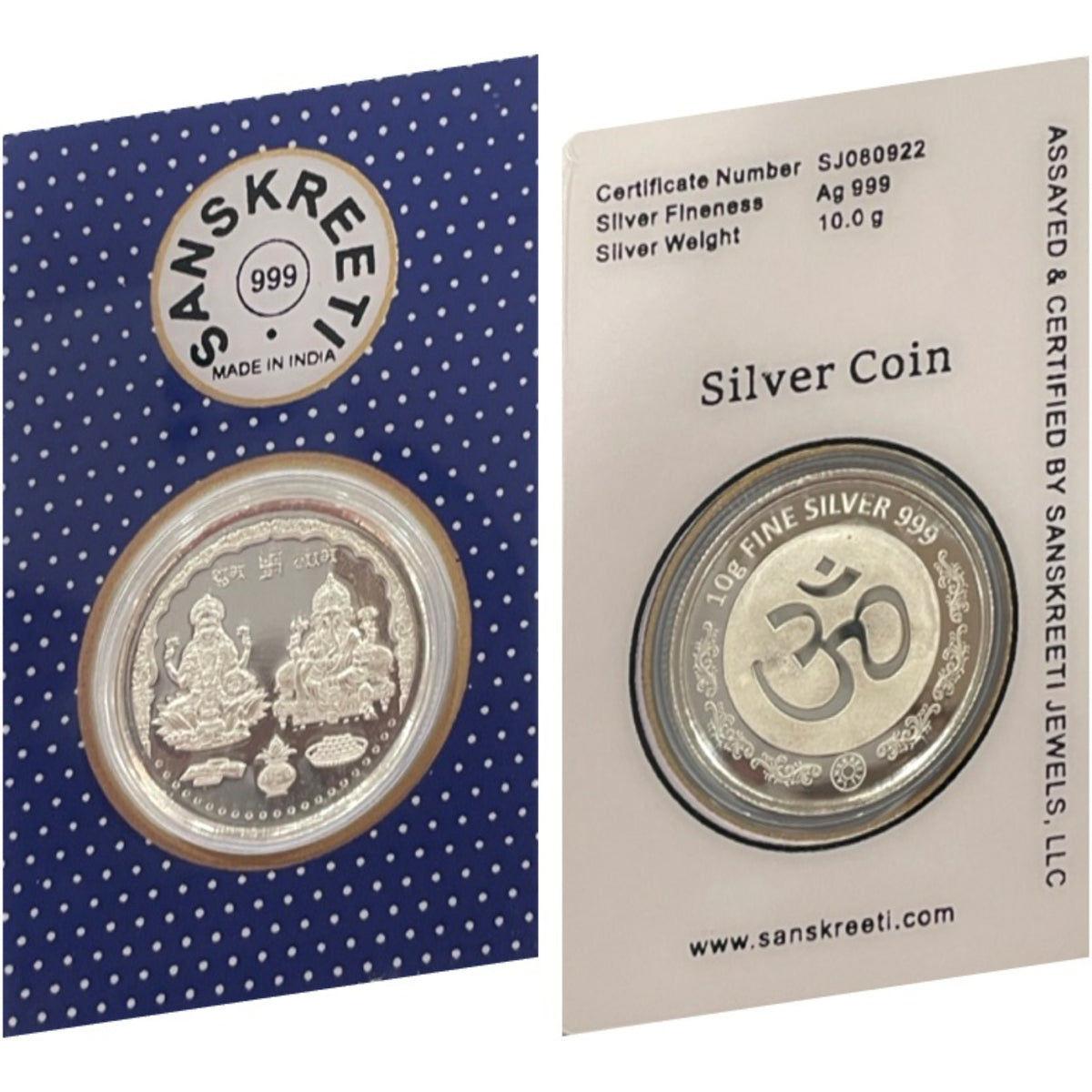 999 Pure Silver Ganesha Lakshmi / Laxmi 10 Grams Sealed Coin - Figurin