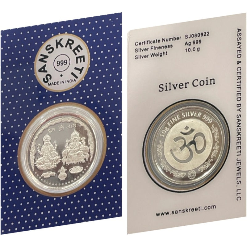 999 Pure Silver Ganesha Lakshmi / Laxmi 10 Grams Sealed Coin - Figurine
