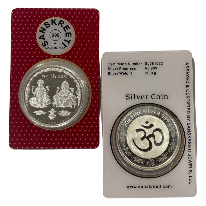 999 Pure Silver Ganesha Lakshmi / Laxmi 20 Gram Sealed Coin - Figurine
