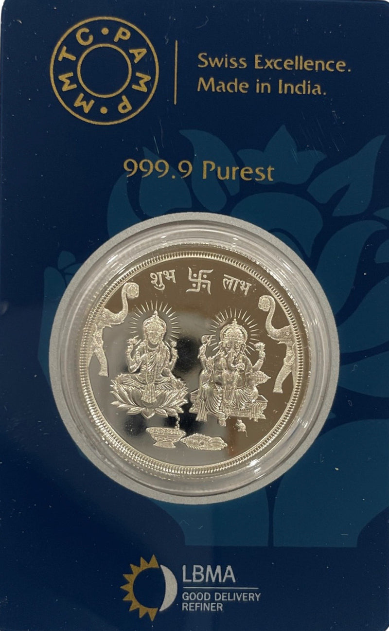999 Pure Silver Ganesha Lakshmi MMTC Certified 10 Gram Coin