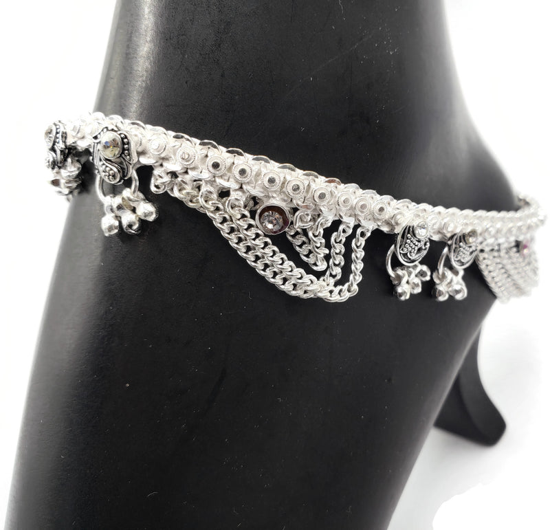 700 Silver Anklet / Pajeb / Payal with Meena & Bells -