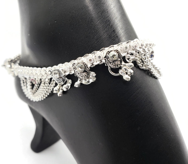 700 Silver Anklet / Pajeb / Payal with Meena & Bells -