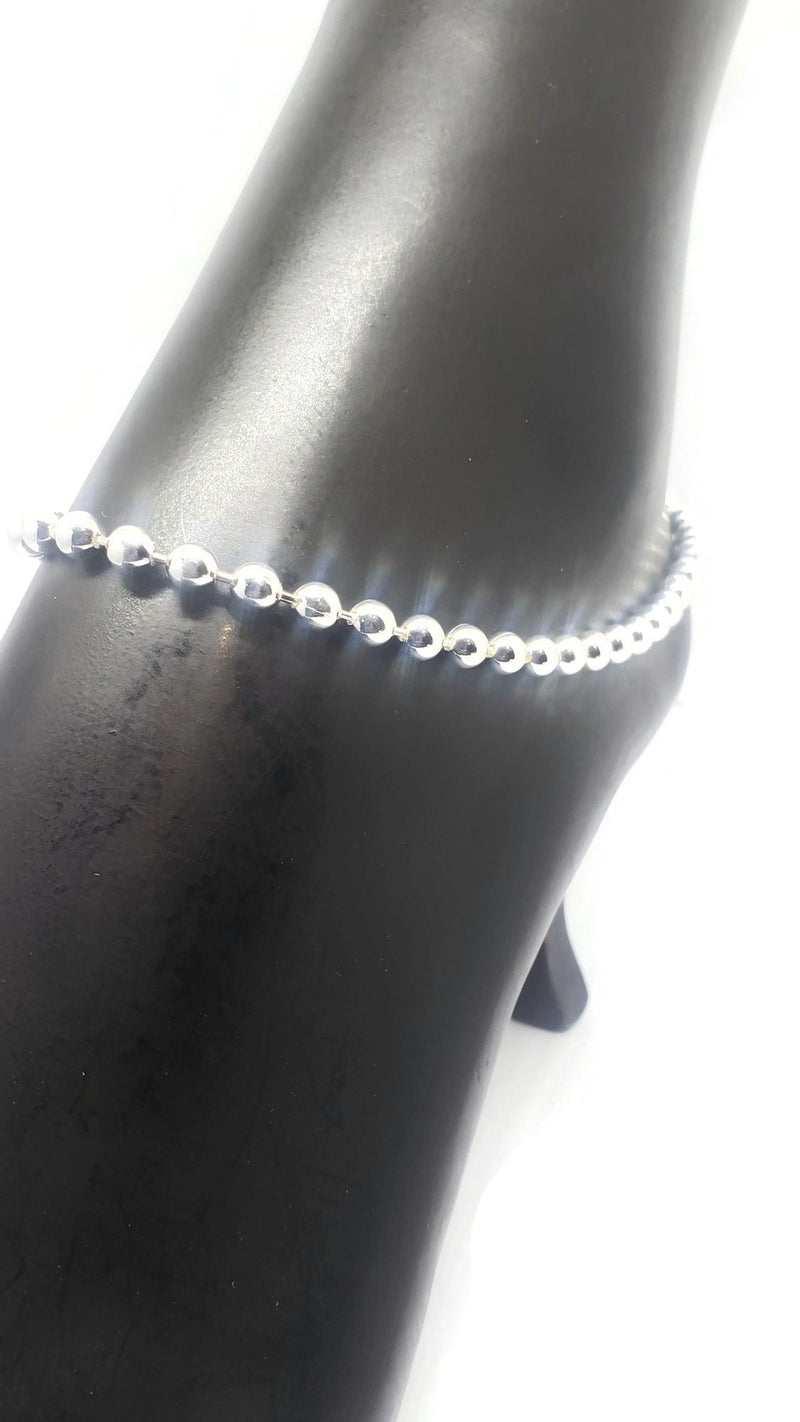 925 Sterling Silver Ball Bead Anklet -