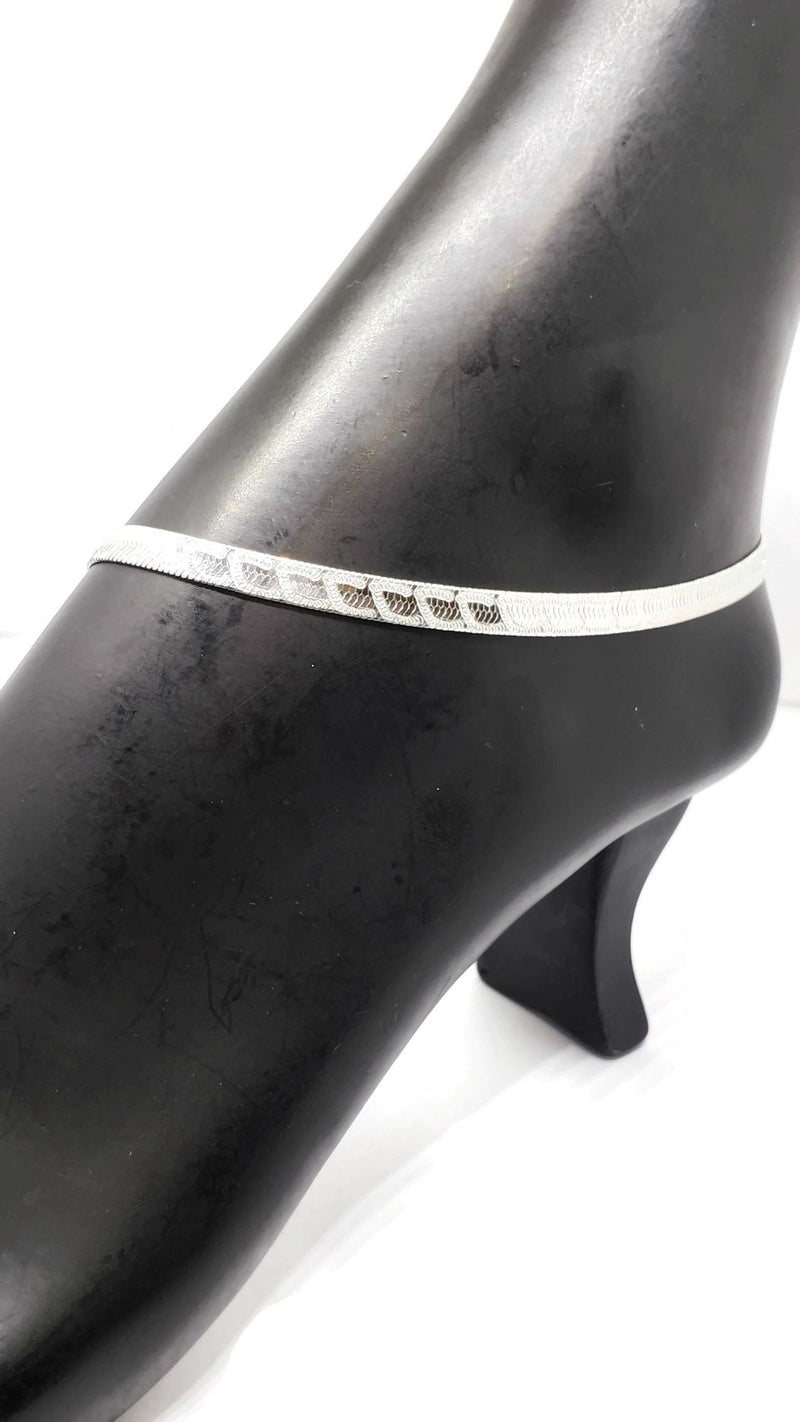 925 Sterling Silver Flat Design Anklet -