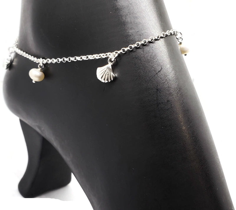 925 Sterling Silver While Pearl Anklet -