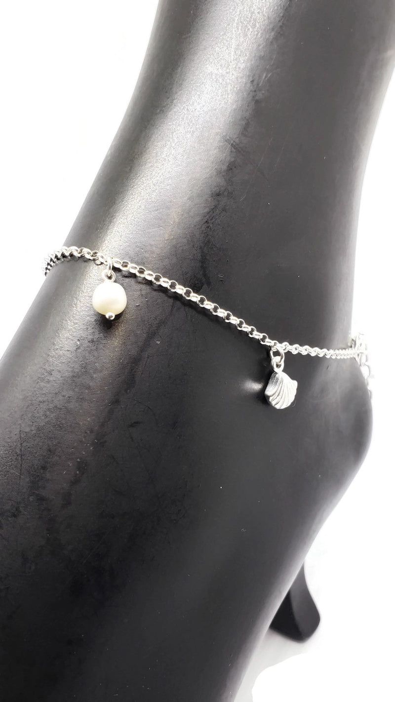 925 Sterling Silver While Pearl Anklet -
