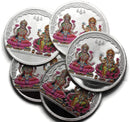 999 Pure Silver Ganesha Lakshmi / Laxmi 10 Gram Meena Coins (Pack of 5 Coins)