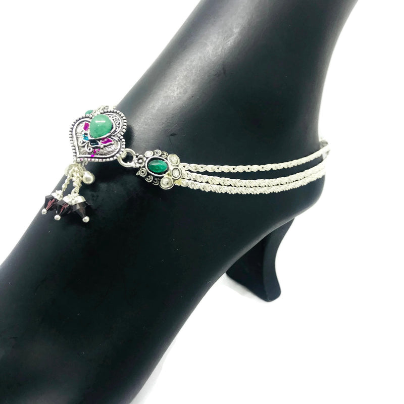 700 Silver Anklet / Pajeb / Payal with Meena & Bells  -
