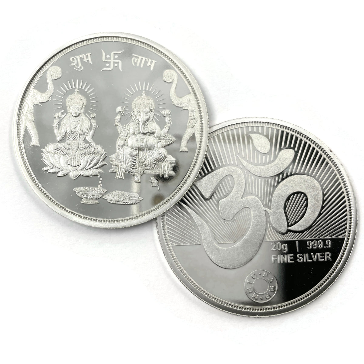 999 Pure Silver Ganesha Lakshmi / Laxmi MMTC 20 Gram Coin -Design#01