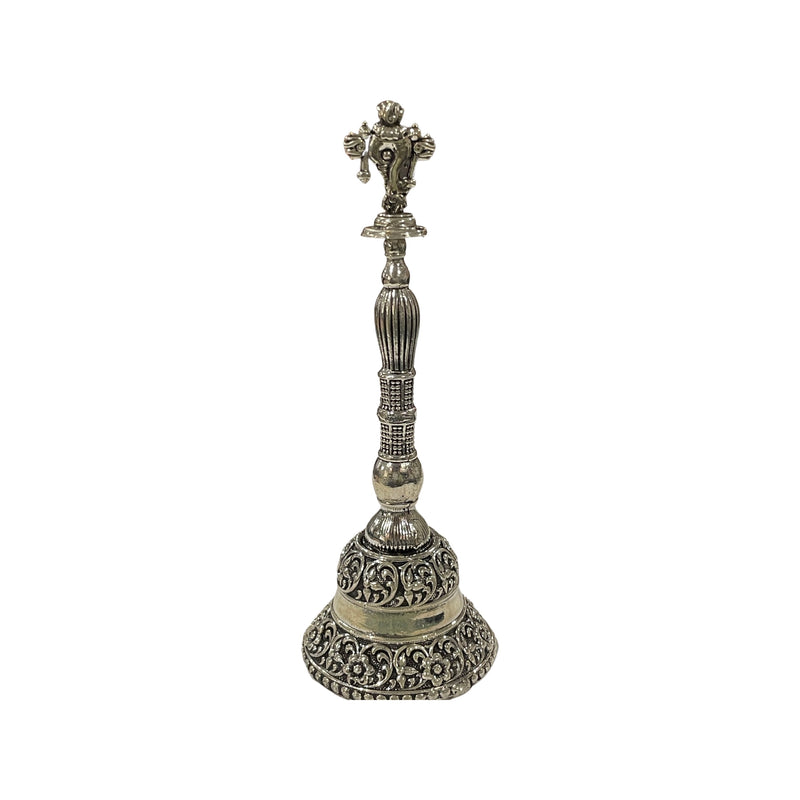 925 Sterling Silver Hallmarked Antique Style Balaji Shankh Handle Puja Bell
