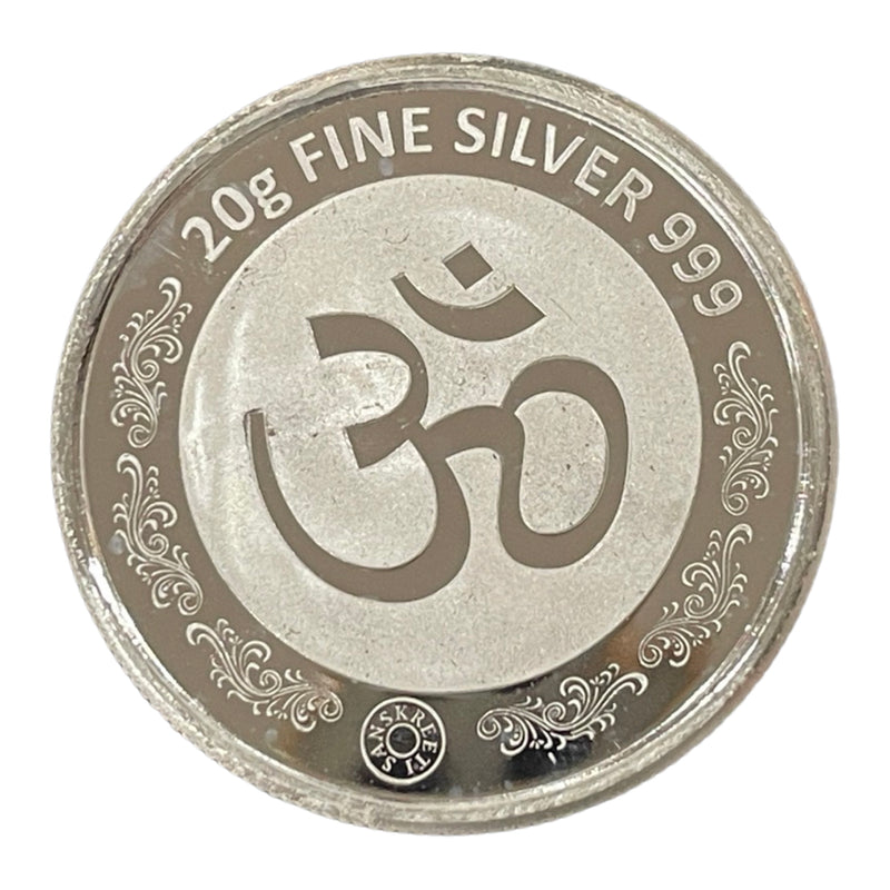 999 Pure Silver Ganesha Lakshmi / Laxmi 20 gram Coins (Pack of 5 Coins)