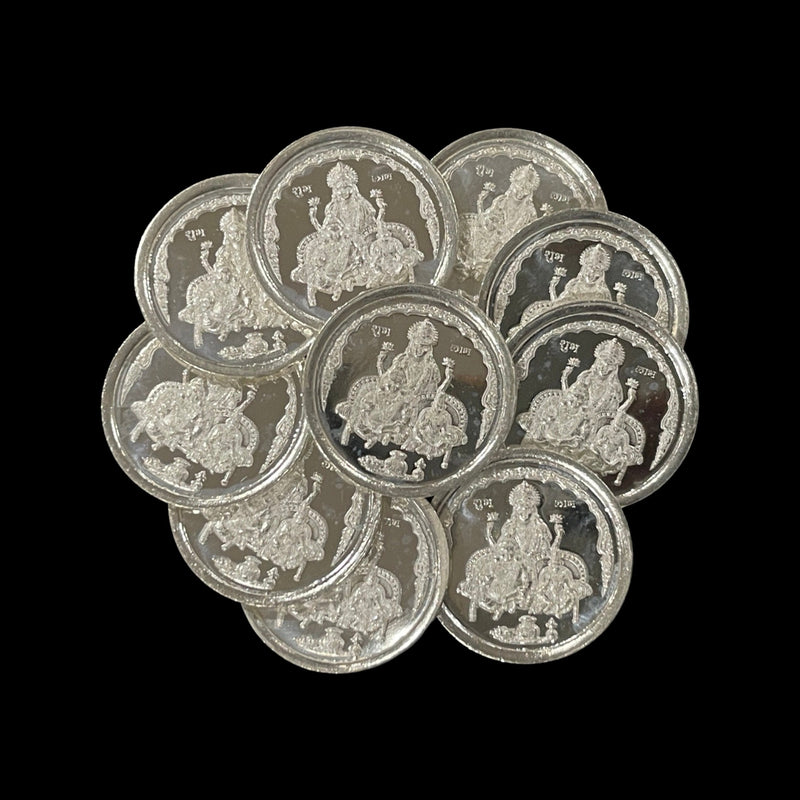 999 Pure Silver Lakshmi / Kuber & Shree Yantram 2 Gram Coins (Pack of 10 Coins)-Figurine