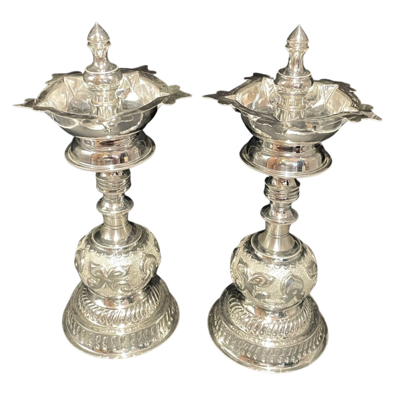 925 Sterling SilverFive Star / Kerala Samai (Diya) Set / Kuthu Vilakku Pair
