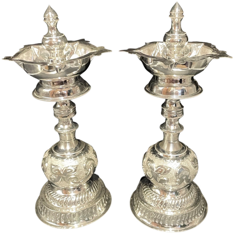 925 Sterling SilverFive Star / Kerala Samai (Diya) Set / Kuthu Vilakku Pair