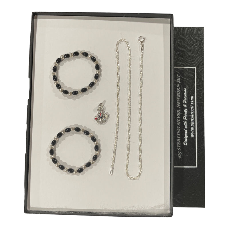 925 Sterling Silver Traditional Indian New Born Kid Gift Set - Box