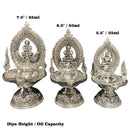 925 Sterling Silver Hallmarked Antique Style BIG Lakshmi / Kamakshi Solid Deepak (Diya) -