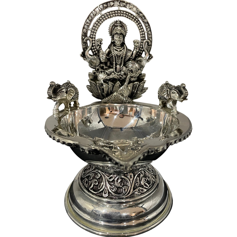 925 Sterling Silver Hallmarked Antique Style Lakshmi / Kamakshi Solid BIG Deepak (Diya) -