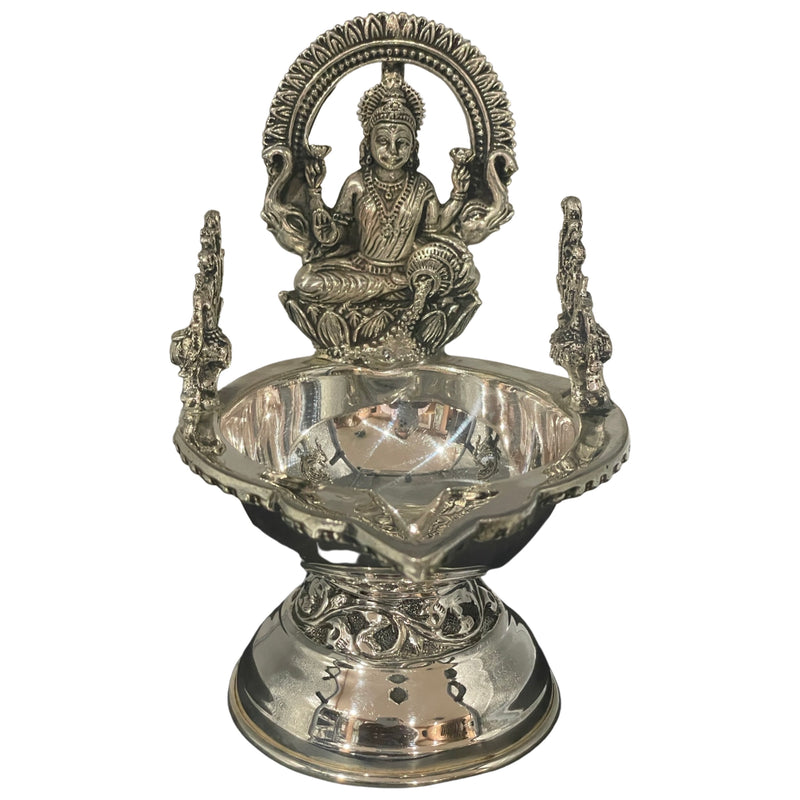925 Sterling Silver Hallmarked Antique Style Lakshmi / Kamakshi Solid Diya  -