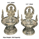 925 Sterling Silver Hallmarked Antique Style Lakshmi / Kamakshi Solid Diya  -
