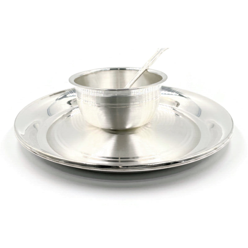 999 Pure Silver Hallmarked 7.0 Inch Plate, 3.5 inch Bowl & Spoon for Kids - Set