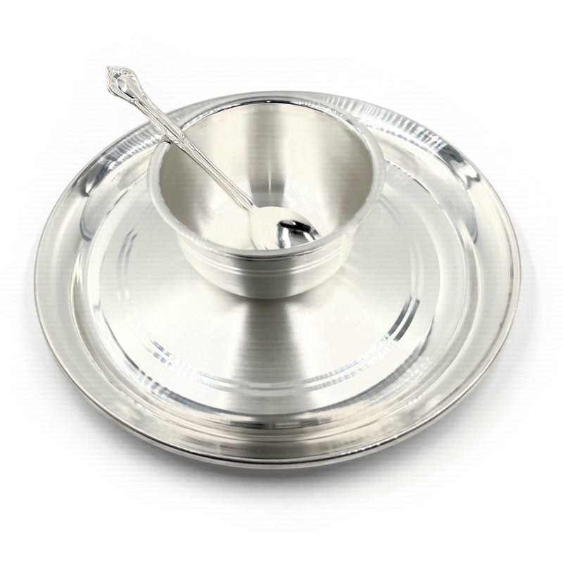 999 Pure Silver Hallmarked 8.0 Inch Plate, 3.75 inch Bowl & Spoon for Kids - Set