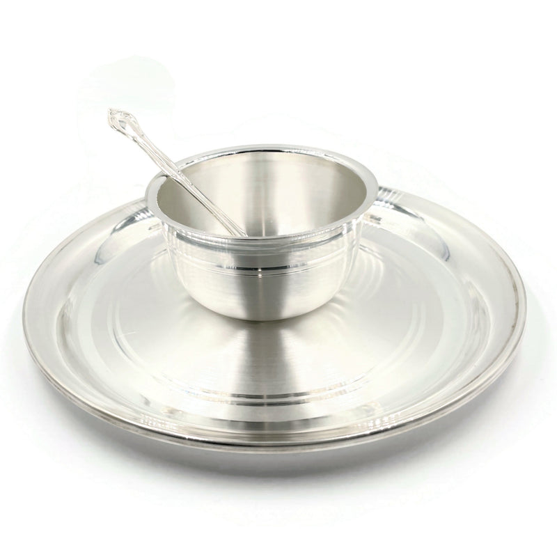 999 Pure Silver Hallmarked 8.0 Inch Plate, 3.75 inch Bowl & Spoon for Kids - Set