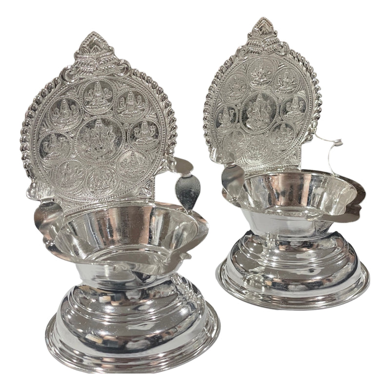 925 Sterling Silver Hallmarked BIG 6.0 Inch ASTHA Lakshmi / Kamakshi Deepak (Diya) Pair