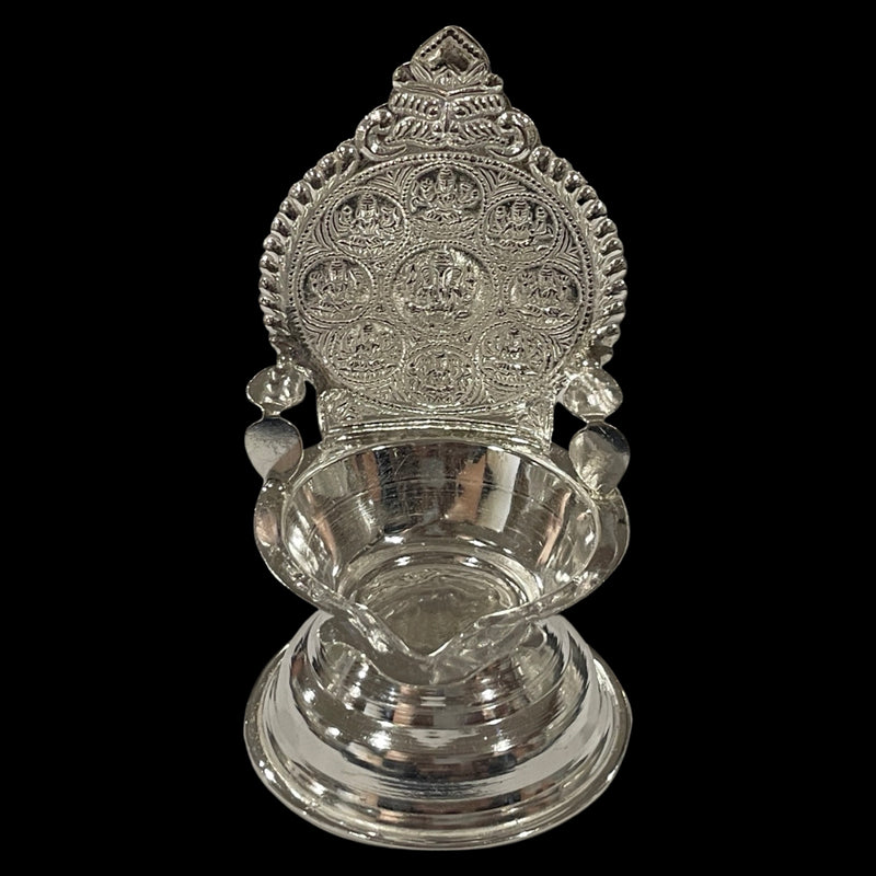 925 Sterling Silver Hallmarked 4.0 Inch Ashta Lakshmi / Kamakshi Deepak (Diya) Pair