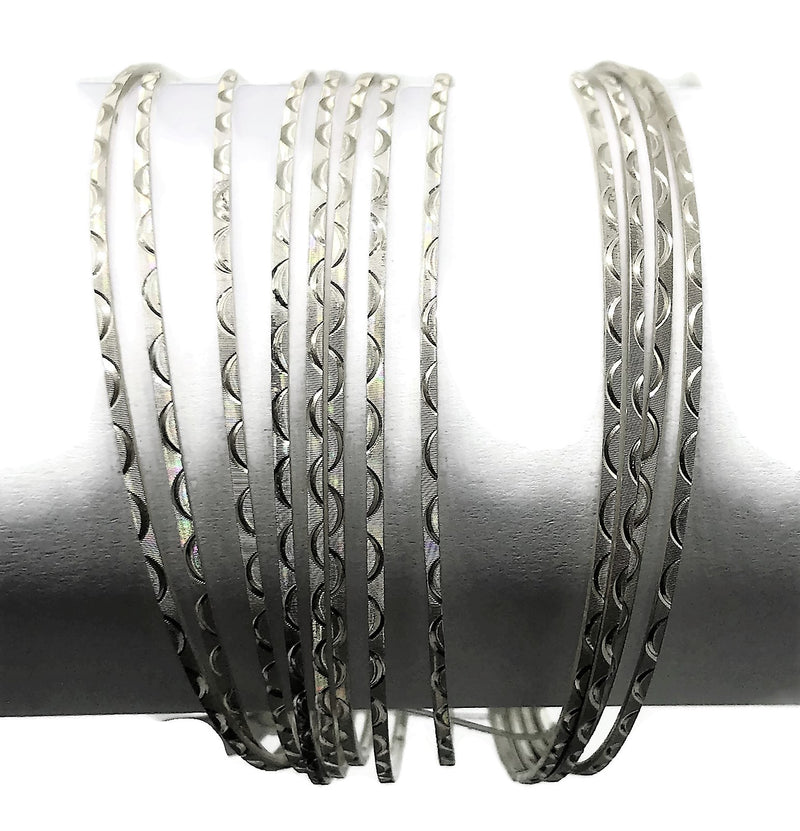 925 Sterling Silver Bangle Bracelet - Set of Twelve((Style
