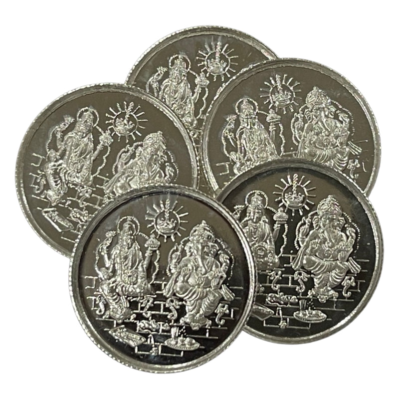 999 Pure Silver Ganesha Lakshmi / Laxmi 5 Gram Coins (pack of 5 Coins)-Figurine
