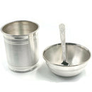 999 Pure Silver Hallmarked 80ml Glass, 60ml Bowl & Spoon for Kids - Designer Set