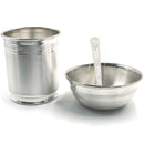 999 Pure Silver Hallmarked 80ml Glass, 60ml Bowl & Spoon for Kids - Designer Set