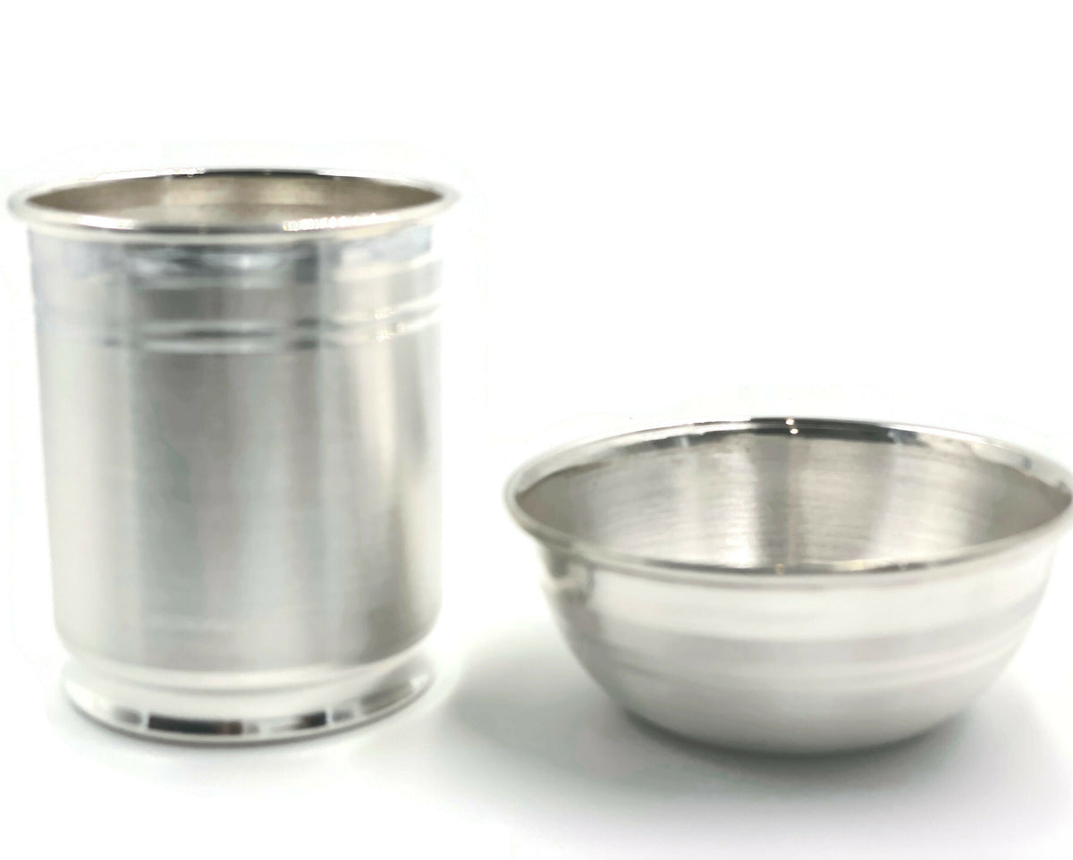 999 Pure Silver Hallmarked 80ml Glass & 60ml Bowl For Kids - Designer