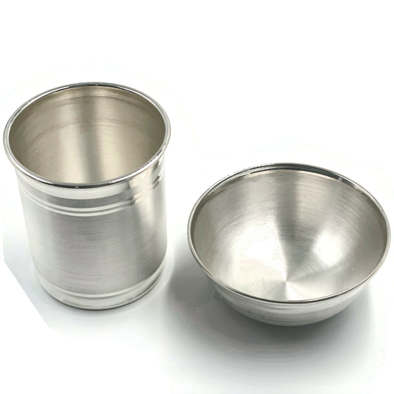 999 Pure Silver 2.5 Inch Bowl  & 2.25 Inch Glass For Kids - Designer Set