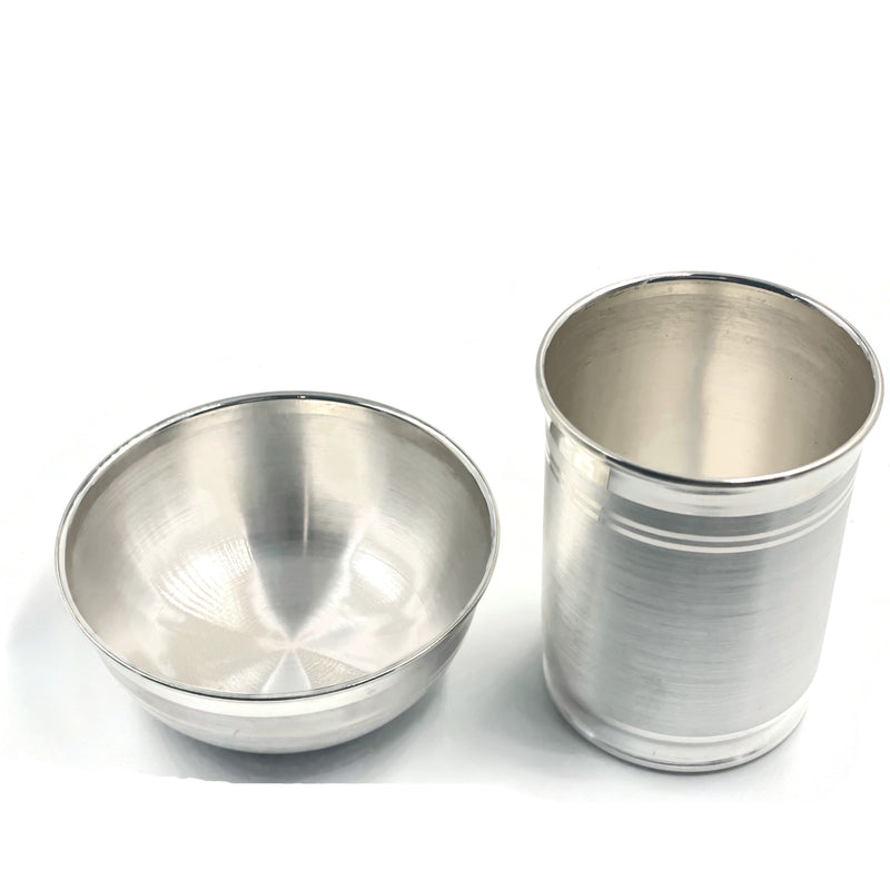 999 Pure Silver 3.0 Inch Bowl  & 2.75 Inch Glass - Designer Set