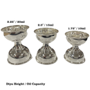 925 Sterling Silver Hallmarked 20ml Capacity Akhand Deepak (Diya) Pair