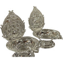 925 Sterling Silver Hallmarked Handcrafted 2.75 inch Lakshmi & Ganesha Deepak (Diya) Pair