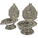 925 Sterling Silver Hallmarked Handcrafted 2.75 inch Lakshmi & Ganesha Deepak (Diya) Pair