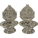925 Sterling Silver Hallmarked Handcrafted 2.75 inch Lakshmi & Ganesha Deepak (Diya) Pair