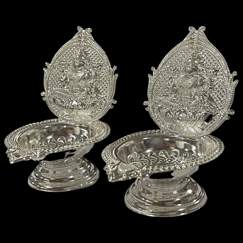 925 Sterling Silver Hallmarked Handcrafted 2.75 inch Lakshmi / Kamakshi Deepak (Diya) Pair