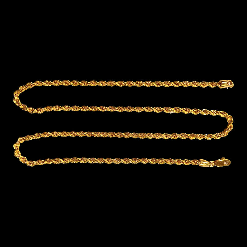 916 Twenty Two Karat (22K) Gold Hollow Rope Chain
