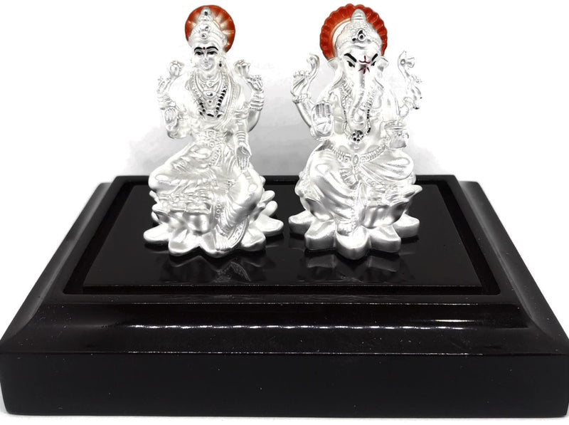 999 Pure Silver Ganesh & Lakshmi / Laxmi Idol / Statue / Murti (Figurine